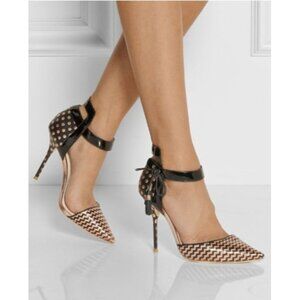 Sophia Webster x J. Crew Pippa Black & Gold Jacquard Pointed Toe Heels Sz 37 | 7